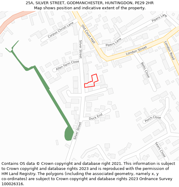 25A, SILVER STREET, GODMANCHESTER, HUNTINGDON, PE29 2HR: Location map and indicative extent of plot