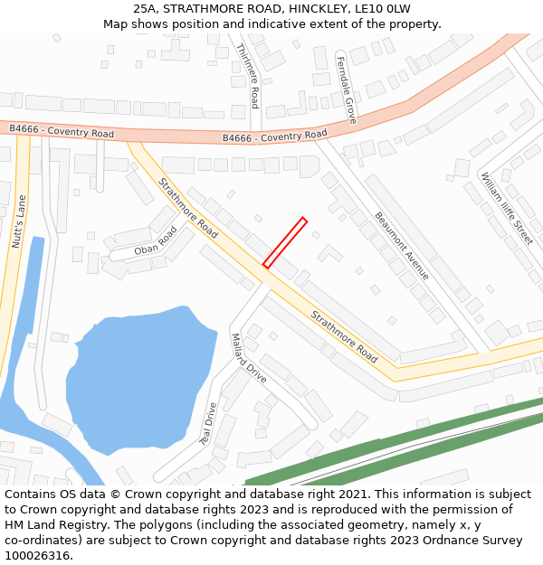 25A, STRATHMORE ROAD, HINCKLEY, LE10 0LW: Location map and indicative extent of plot