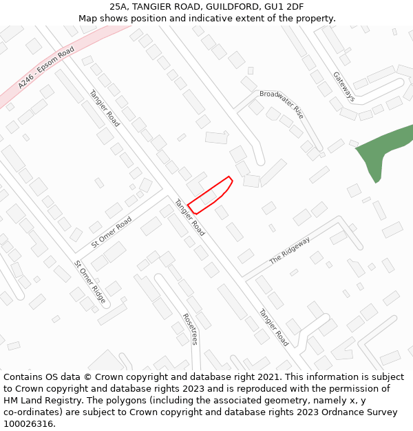 25A, TANGIER ROAD, GUILDFORD, GU1 2DF: Location map and indicative extent of plot