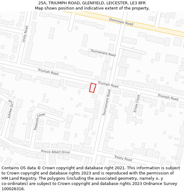 25A, TRIUMPH ROAD, GLENFIELD, LEICESTER, LE3 8FR: Location map and indicative extent of plot