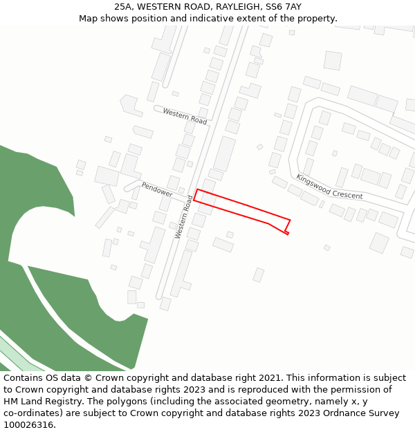 25A, WESTERN ROAD, RAYLEIGH, SS6 7AY: Location map and indicative extent of plot