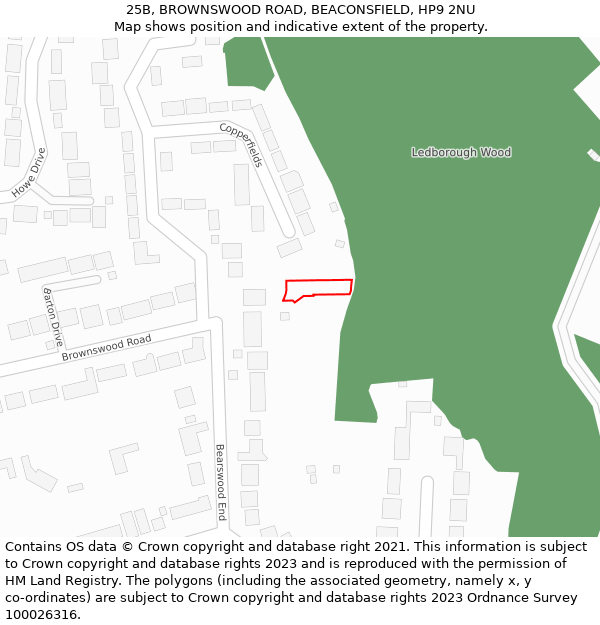 25B, BROWNSWOOD ROAD, BEACONSFIELD, HP9 2NU: Location map and indicative extent of plot