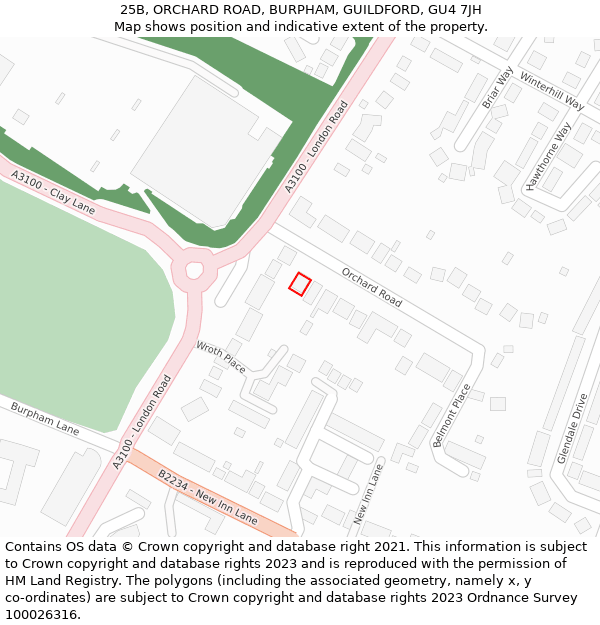 25B, ORCHARD ROAD, BURPHAM, GUILDFORD, GU4 7JH: Location map and indicative extent of plot