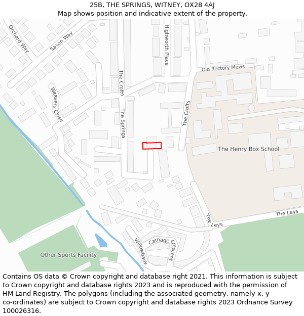 25B, THE SPRINGS, WITNEY, OX28 4AJ: Location map and indicative extent of plot