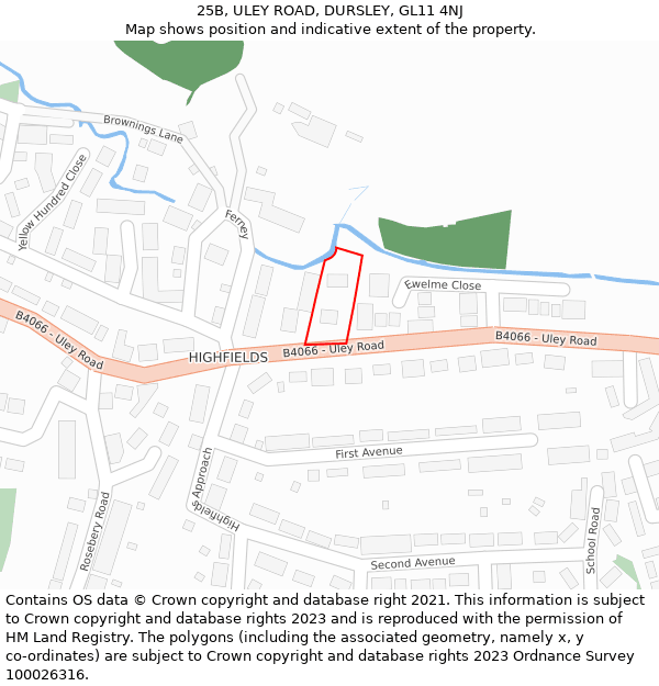 25B, ULEY ROAD, DURSLEY, GL11 4NJ: Location map and indicative extent of plot