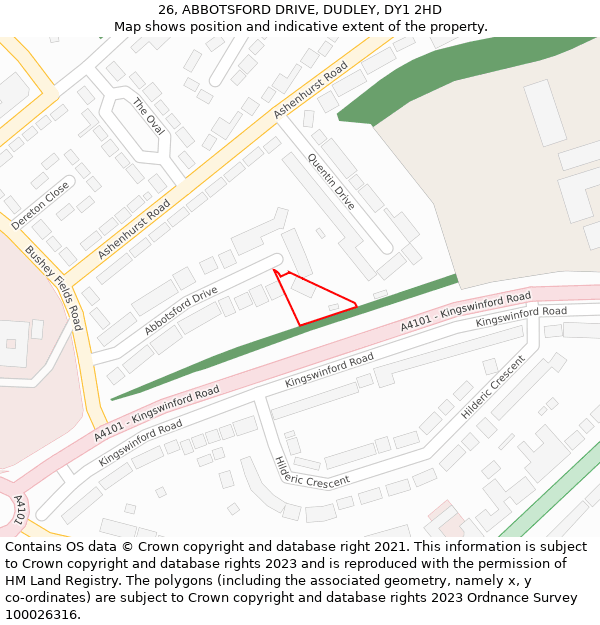 26, ABBOTSFORD DRIVE, DUDLEY, DY1 2HD: Location map and indicative extent of plot