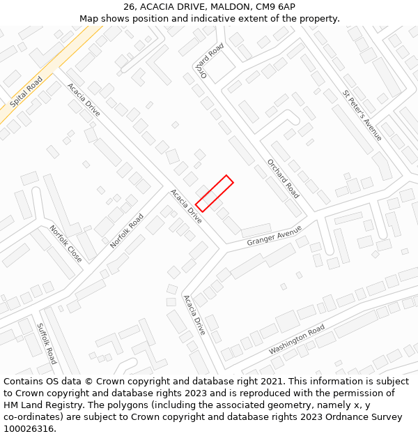 26, ACACIA DRIVE, MALDON, CM9 6AP: Location map and indicative extent of plot