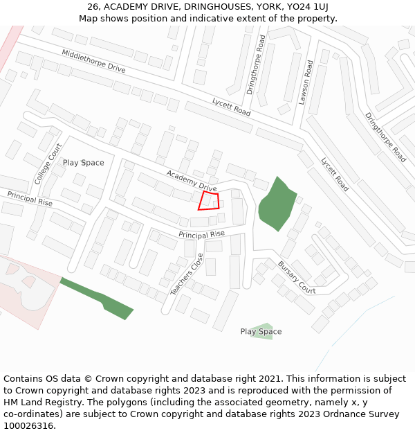 26, ACADEMY DRIVE, DRINGHOUSES, YORK, YO24 1UJ: Location map and indicative extent of plot