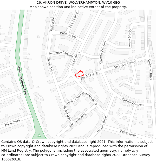 26, AKRON DRIVE, WOLVERHAMPTON, WV10 6EG: Location map and indicative extent of plot