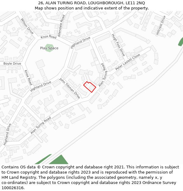 26, ALAN TURING ROAD, LOUGHBOROUGH, LE11 2NQ: Location map and indicative extent of plot