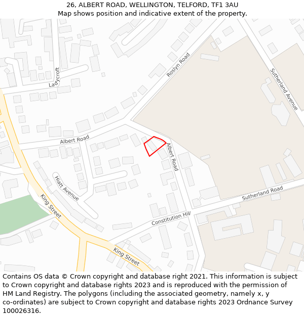 26, ALBERT ROAD, WELLINGTON, TELFORD, TF1 3AU: Location map and indicative extent of plot