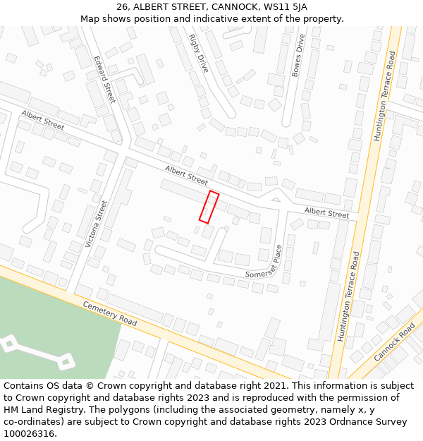 26, ALBERT STREET, CANNOCK, WS11 5JA: Location map and indicative extent of plot