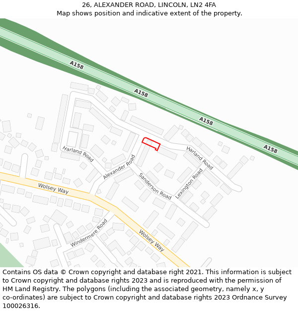 26, ALEXANDER ROAD, LINCOLN, LN2 4FA: Location map and indicative extent of plot