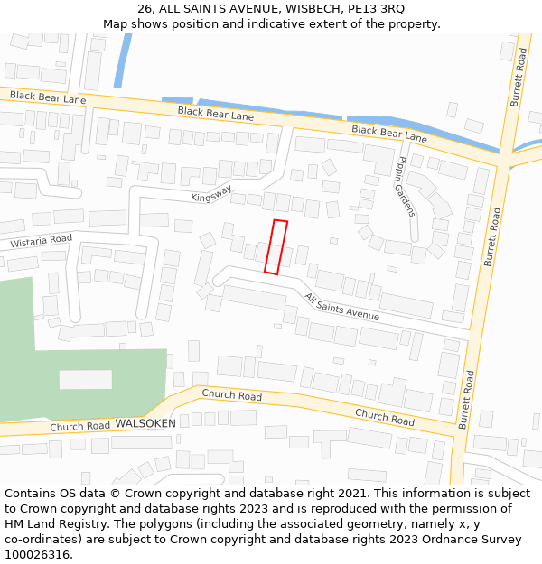 26, ALL SAINTS AVENUE, WISBECH, PE13 3RQ: Location map and indicative extent of plot