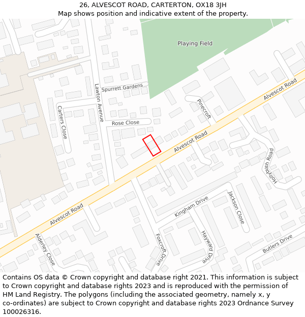 26, ALVESCOT ROAD, CARTERTON, OX18 3JH: Location map and indicative extent of plot