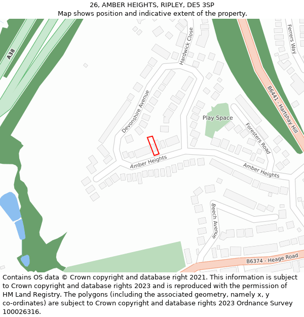 26, AMBER HEIGHTS, RIPLEY, DE5 3SP: Location map and indicative extent of plot