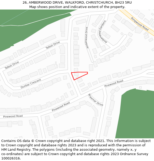 26, AMBERWOOD DRIVE, WALKFORD, CHRISTCHURCH, BH23 5RU: Location map and indicative extent of plot