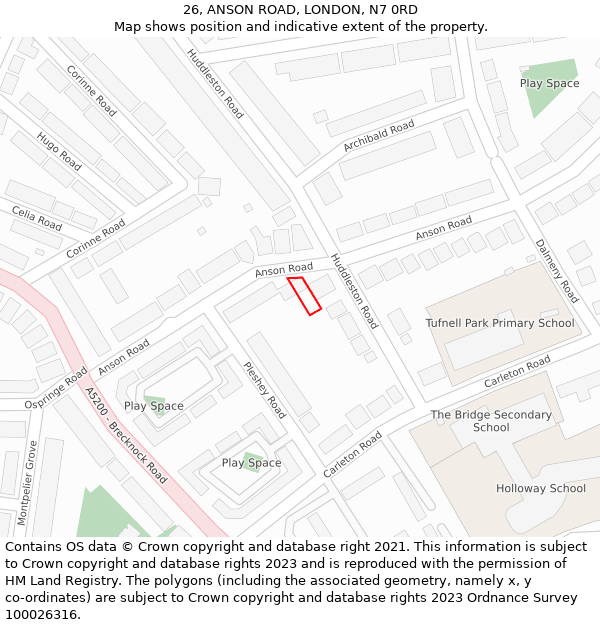 26, ANSON ROAD, LONDON, N7 0RD: Location map and indicative extent of plot