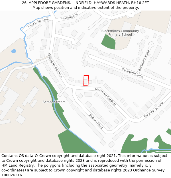 26, APPLEDORE GARDENS, LINDFIELD, HAYWARDS HEATH, RH16 2ET: Location map and indicative extent of plot