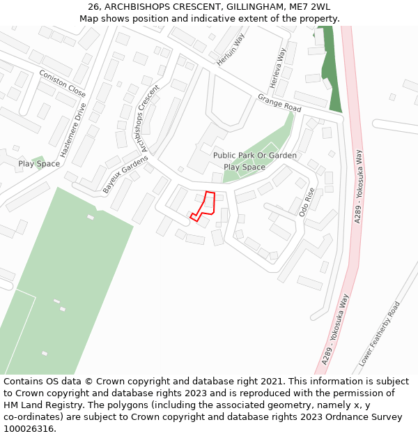 26, ARCHBISHOPS CRESCENT, GILLINGHAM, ME7 2WL: Location map and indicative extent of plot