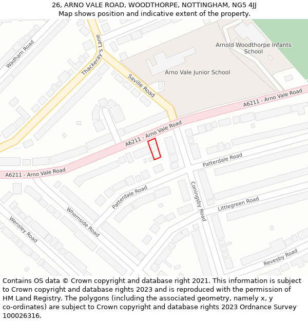 26, ARNO VALE ROAD, WOODTHORPE, NOTTINGHAM, NG5 4JJ: Location map and indicative extent of plot