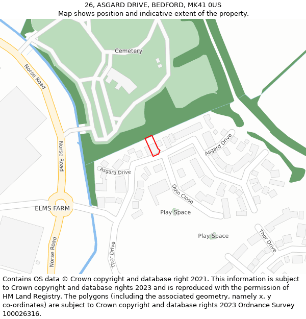 26, ASGARD DRIVE, BEDFORD, MK41 0US: Location map and indicative extent of plot