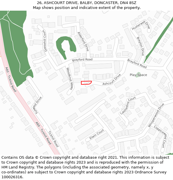 26, ASHCOURT DRIVE, BALBY, DONCASTER, DN4 8SZ: Location map and indicative extent of plot