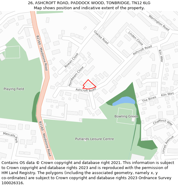 26, ASHCROFT ROAD, PADDOCK WOOD, TONBRIDGE, TN12 6LG: Location map and indicative extent of plot