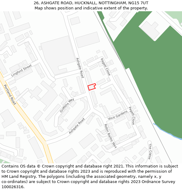 26, ASHGATE ROAD, HUCKNALL, NOTTINGHAM, NG15 7UT: Location map and indicative extent of plot