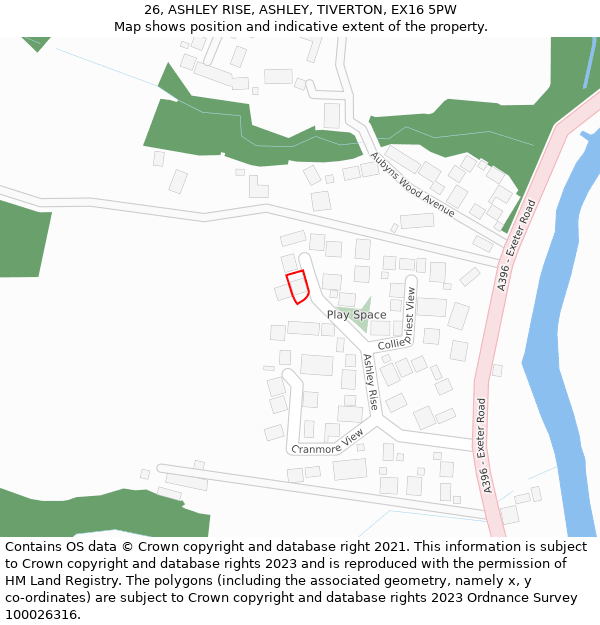 26, ASHLEY RISE, ASHLEY, TIVERTON, EX16 5PW: Location map and indicative extent of plot
