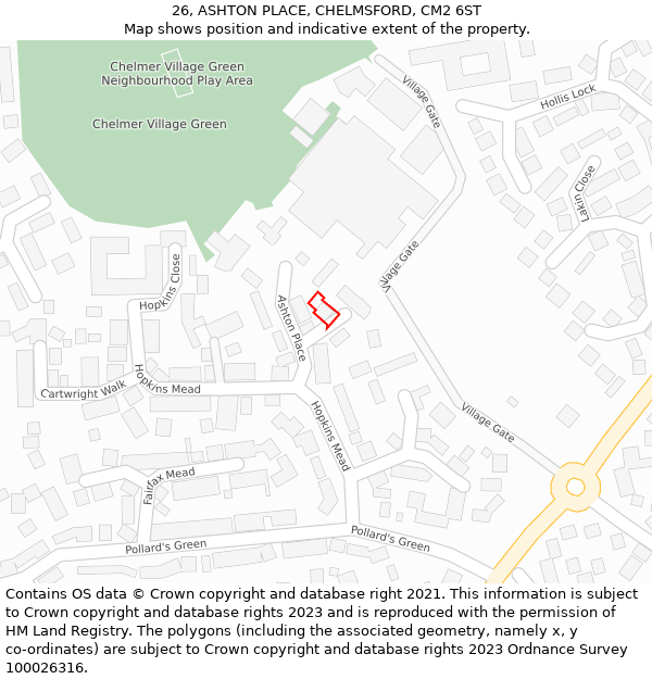 26, ASHTON PLACE, CHELMSFORD, CM2 6ST: Location map and indicative extent of plot