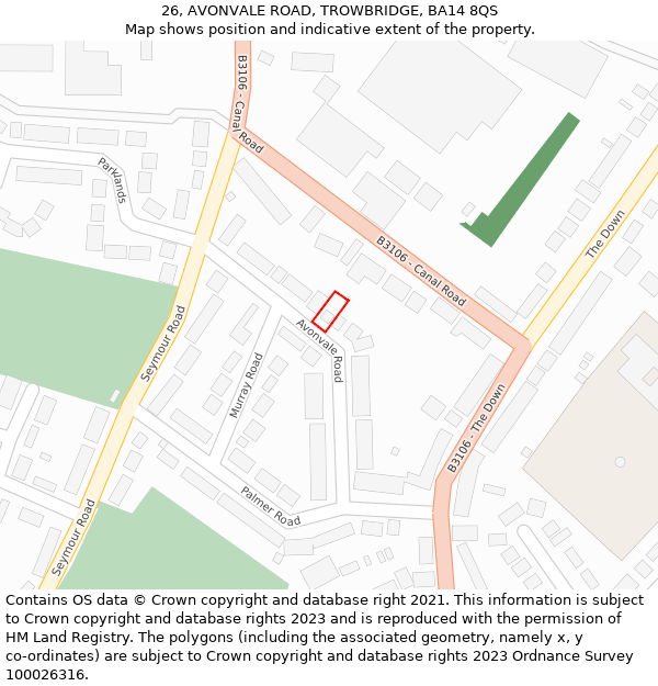 26, AVONVALE ROAD, TROWBRIDGE, BA14 8QS: Location map and indicative extent of plot