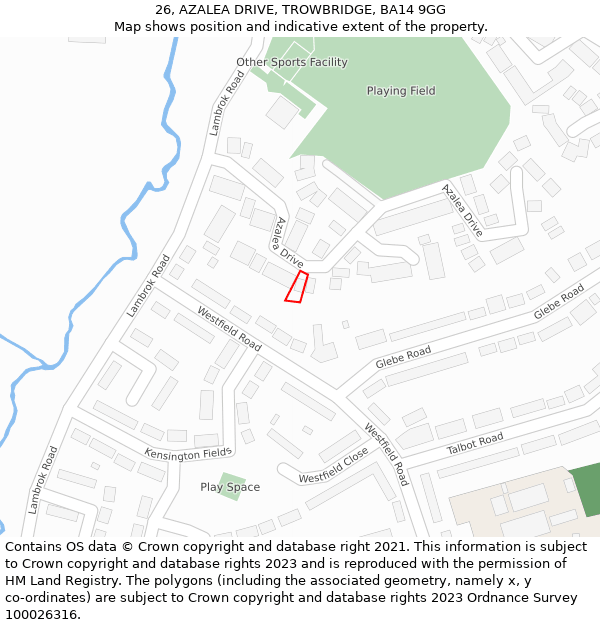 26, AZALEA DRIVE, TROWBRIDGE, BA14 9GG: Location map and indicative extent of plot