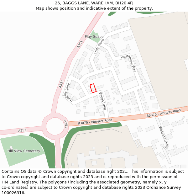 26, BAGGS LANE, WAREHAM, BH20 4FJ: Location map and indicative extent of plot