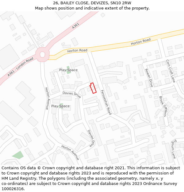 26, BAILEY CLOSE, DEVIZES, SN10 2RW: Location map and indicative extent of plot