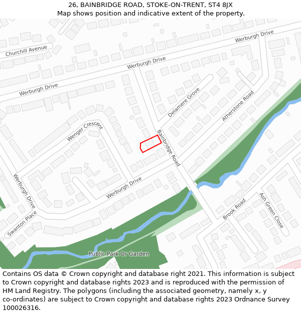 26, BAINBRIDGE ROAD, STOKE-ON-TRENT, ST4 8JX: Location map and indicative extent of plot