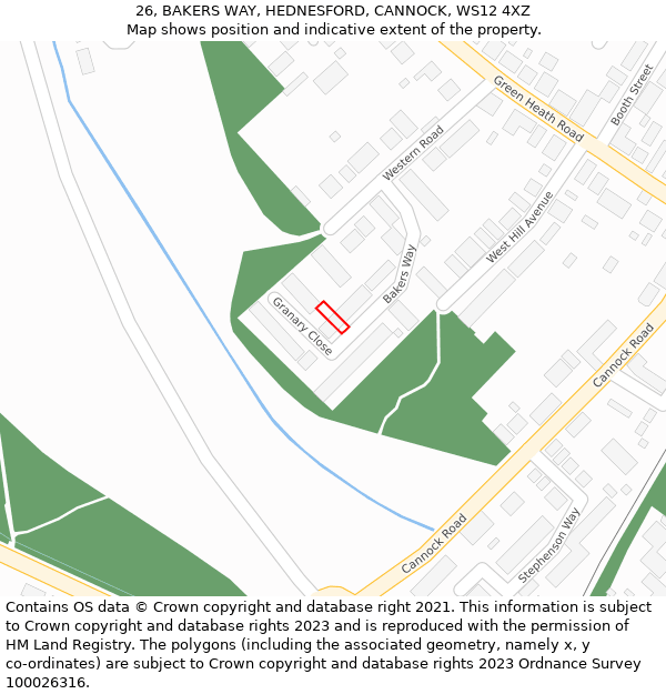 26, BAKERS WAY, HEDNESFORD, CANNOCK, WS12 4XZ: Location map and indicative extent of plot