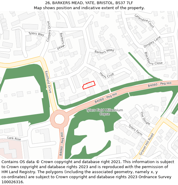 26, BARKERS MEAD, YATE, BRISTOL, BS37 7LF: Location map and indicative extent of plot