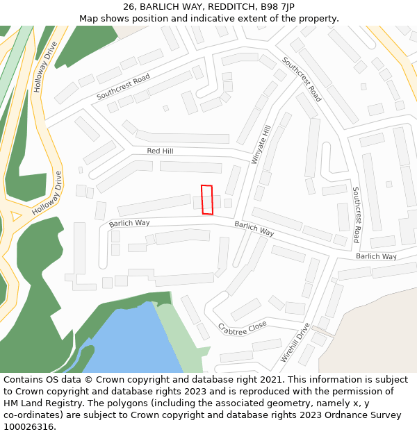 26, BARLICH WAY, REDDITCH, B98 7JP: Location map and indicative extent of plot