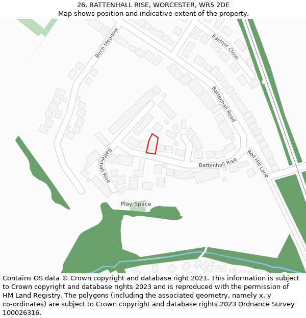26, BATTENHALL RISE, WORCESTER, WR5 2DE: Location map and indicative extent of plot