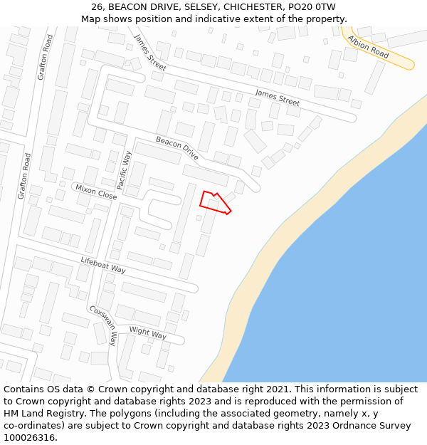 26, BEACON DRIVE, SELSEY, CHICHESTER, PO20 0TW: Location map and indicative extent of plot