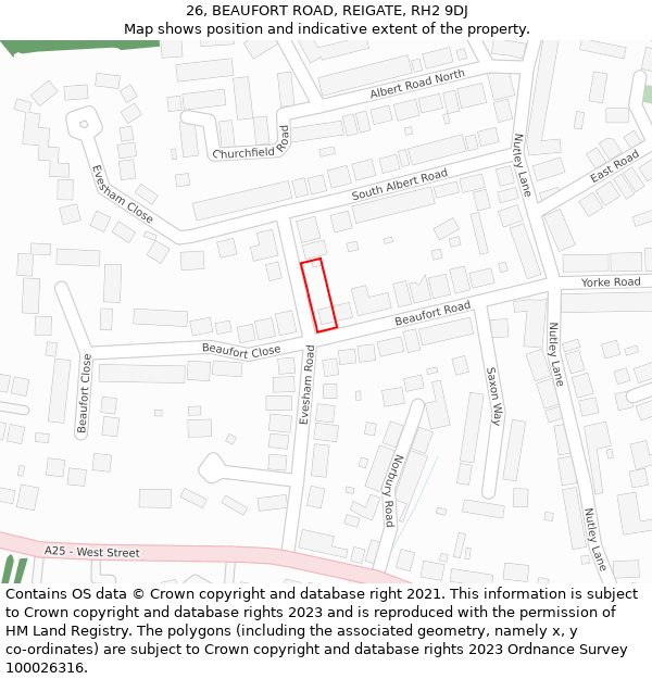 26, BEAUFORT ROAD, REIGATE, RH2 9DJ: Location map and indicative extent of plot