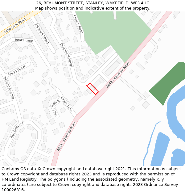 26, BEAUMONT STREET, STANLEY, WAKEFIELD, WF3 4HG: Location map and indicative extent of plot