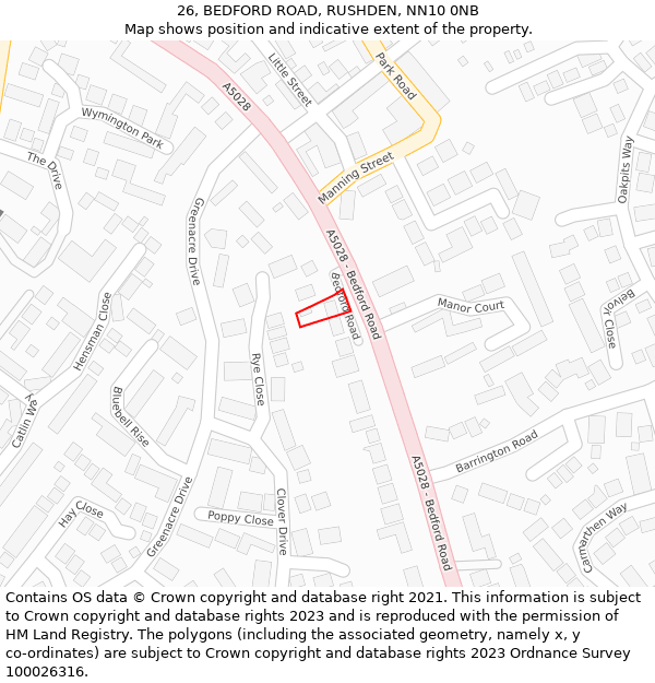 26, BEDFORD ROAD, RUSHDEN, NN10 0NB: Location map and indicative extent of plot