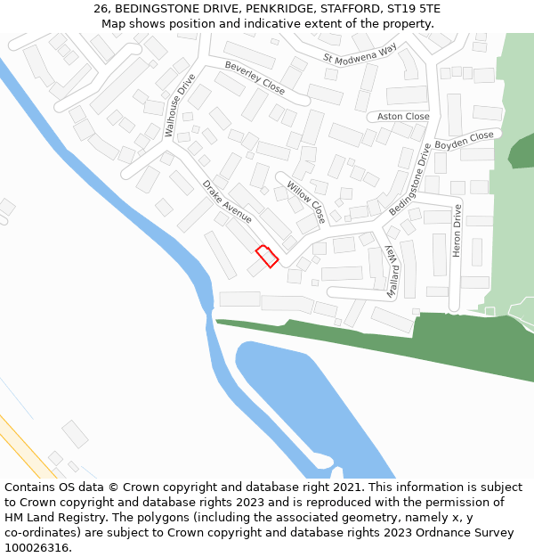 26, BEDINGSTONE DRIVE, PENKRIDGE, STAFFORD, ST19 5TE: Location map and indicative extent of plot
