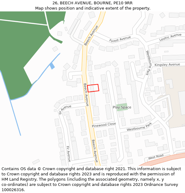 26, BEECH AVENUE, BOURNE, PE10 9RR: Location map and indicative extent of plot