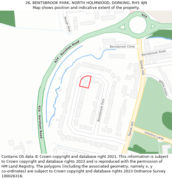 26, BENTSBROOK PARK, NORTH HOLMWOOD, DORKING, RH5 4JN: Location map and indicative extent of plot