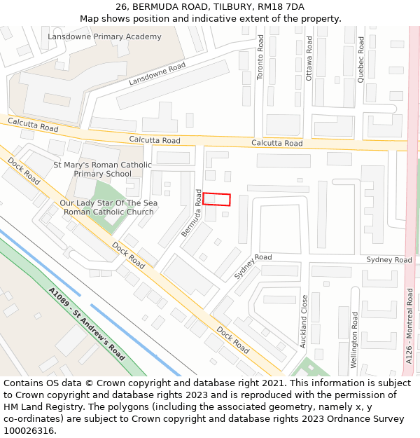 26, BERMUDA ROAD, TILBURY, RM18 7DA: Location map and indicative extent of plot