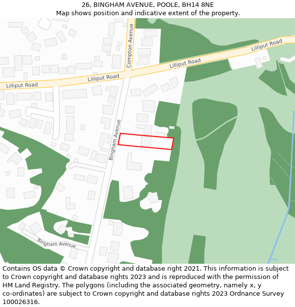 26, BINGHAM AVENUE, POOLE, BH14 8NE: Location map and indicative extent of plot