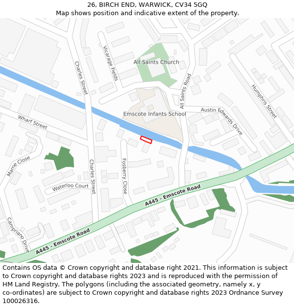 26, BIRCH END, WARWICK, CV34 5GQ: Location map and indicative extent of plot